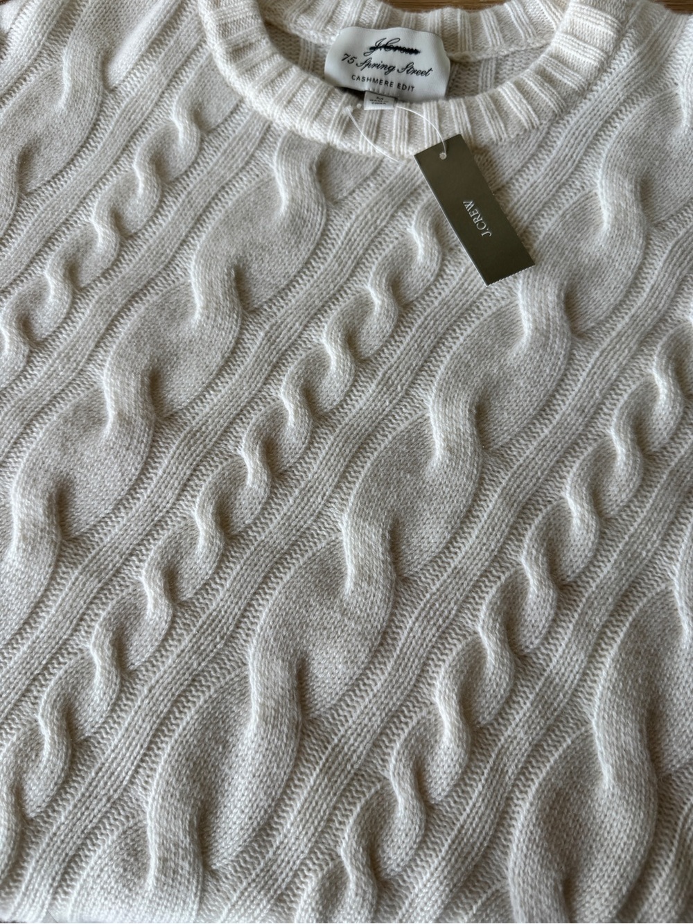 NWT J. CREW Spring Street Cashmere Twisted Cable-knit Sweater Ivory Medium CO589 - Picture 14 of 15